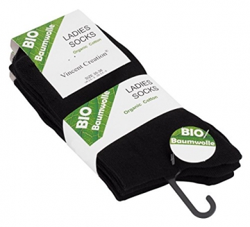 12 Paar Schwarze Damen Bio-Baumwoll Socken aus reiner Bio-Baumwolle