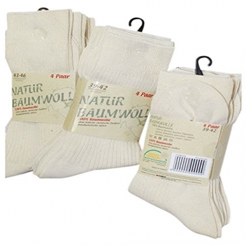 8 Paar Natur Bio 100 % Baumwolle Socken ohne Naht Kochfest (43-46)